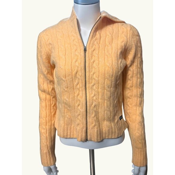 Abercrombie & Fitch Yellow Cable Knit Wool Hoodie Sweater Size Large - Picture 2 of 16